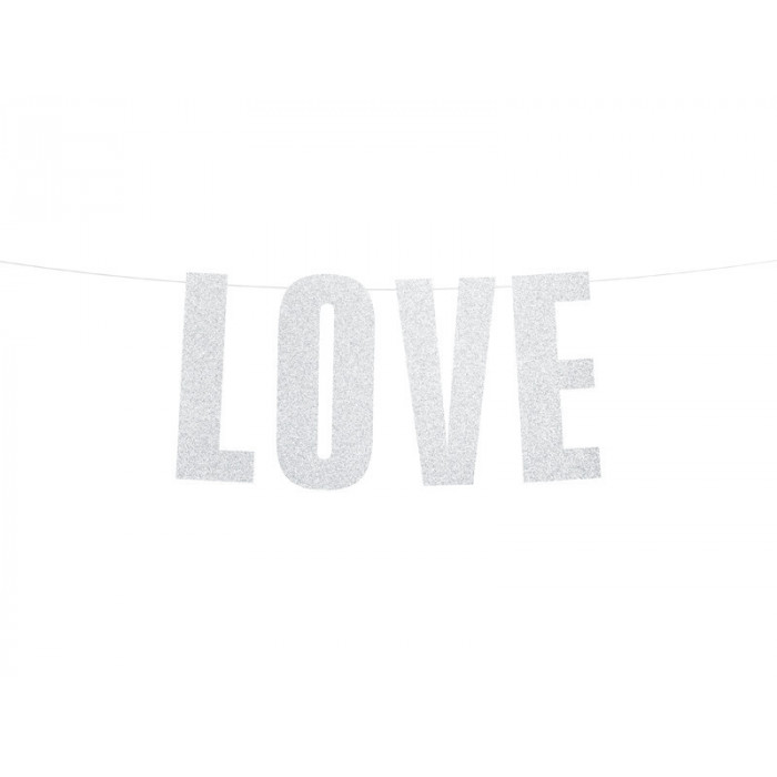 Baner Love, srebrny, 21x55cm