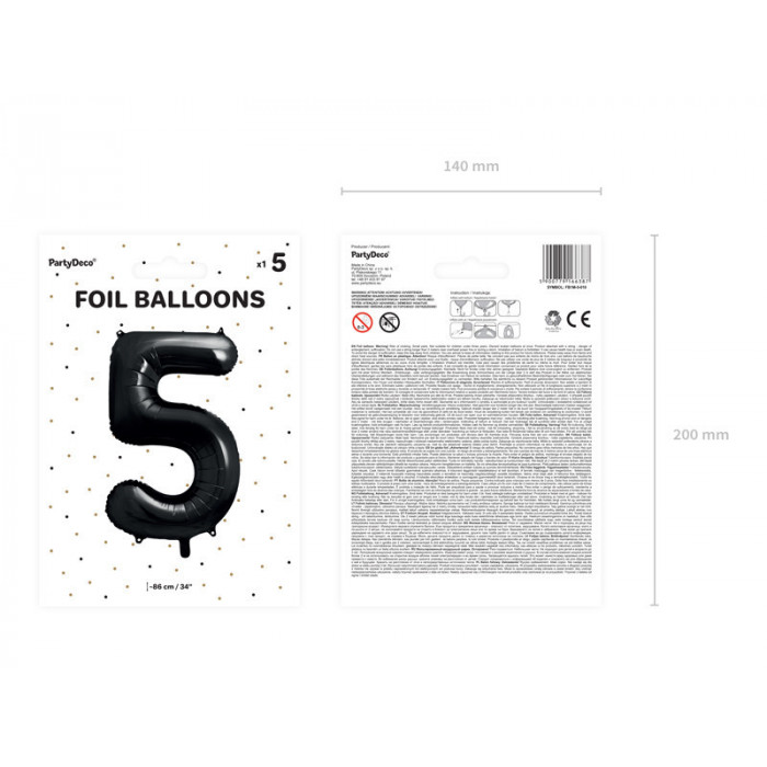 Balon foliowy Cyfra ''5'', 86cm, czarny