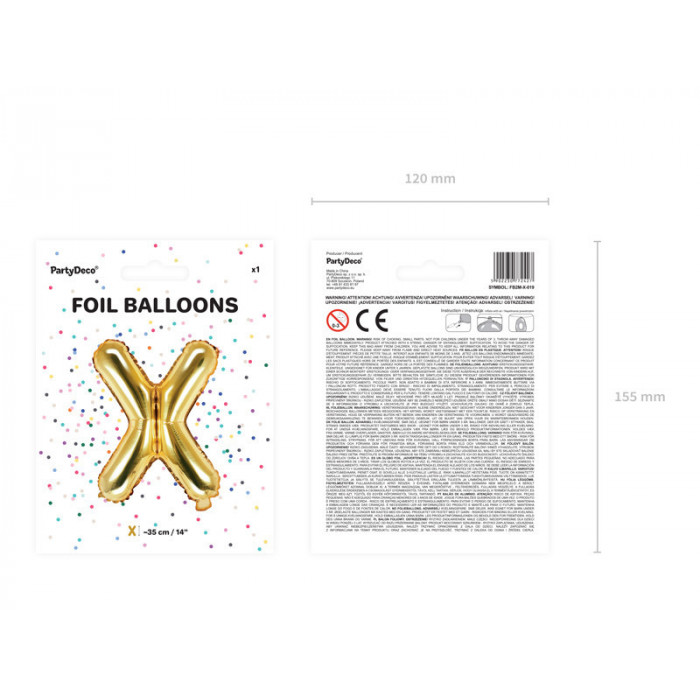 Balon foliowy Litera ''X'', 35cm, złoty