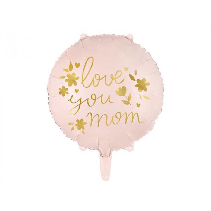 Balon foliowy "Love you mom", 45 cm, różowy