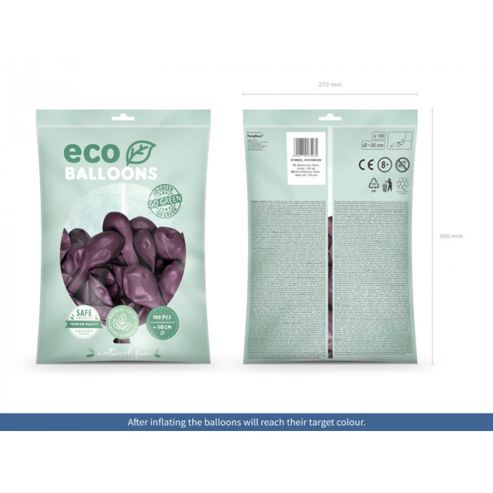 Balony Eco 30cm metalizowane, bordo (1 op. / 100 szt.)