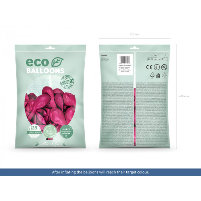 Balony Eco 30cm metalizowane, fuksja (1 op. / 100 szt.)