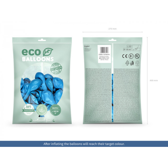 Balony Eco 30cm metalizowane, jasny niebieski (1 op. / 100 szt.)