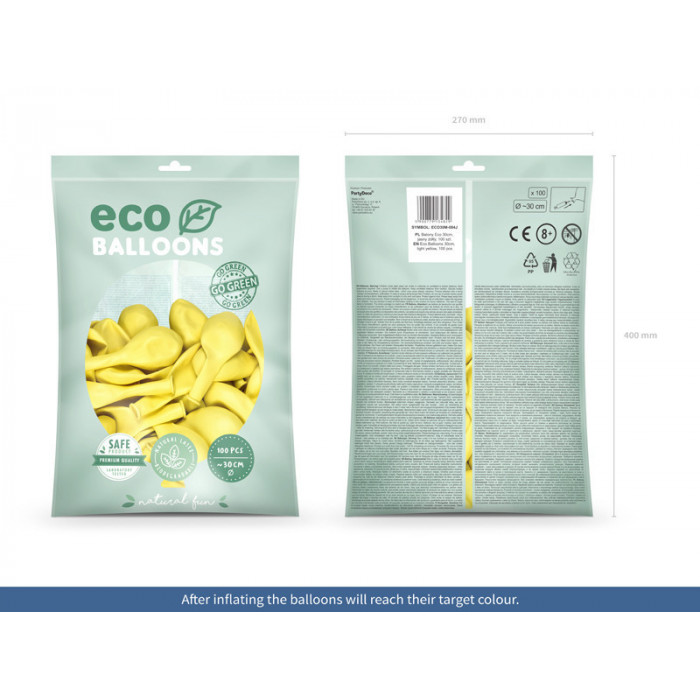 Balony Eco 30cm metalizowane, jasny żółty (1 op. / 100 szt.)