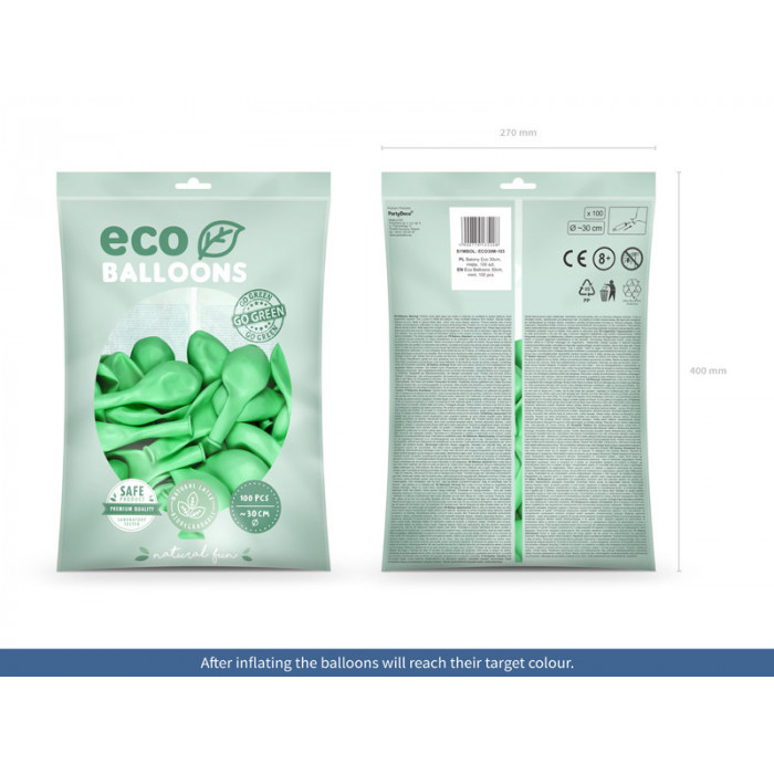 Balony Eco 30cm metalizowane, mięta (1 op. / 100 szt.)