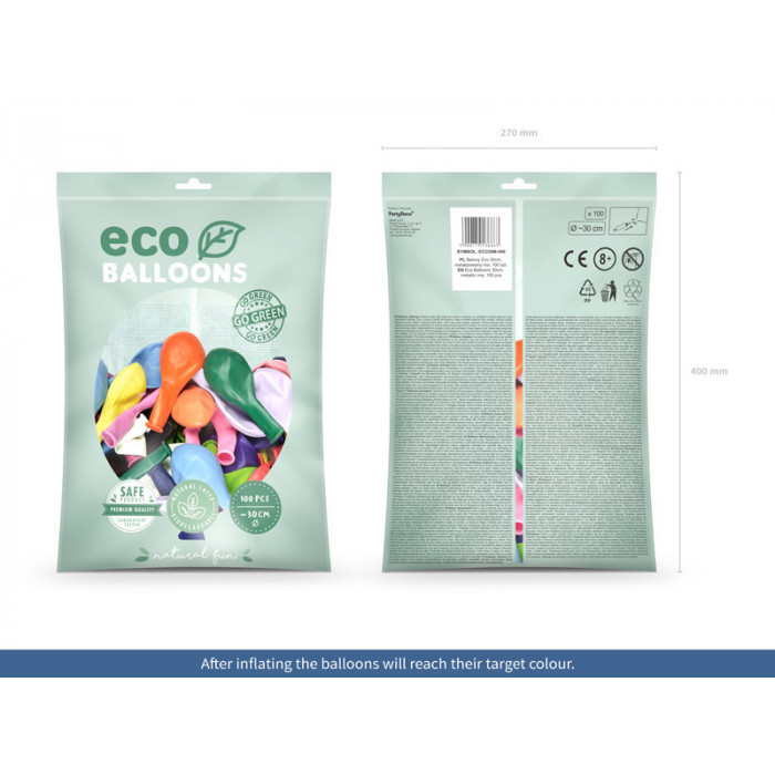 Balony Eco 30cm metalizowane, mix (1 op. / 100 szt.)