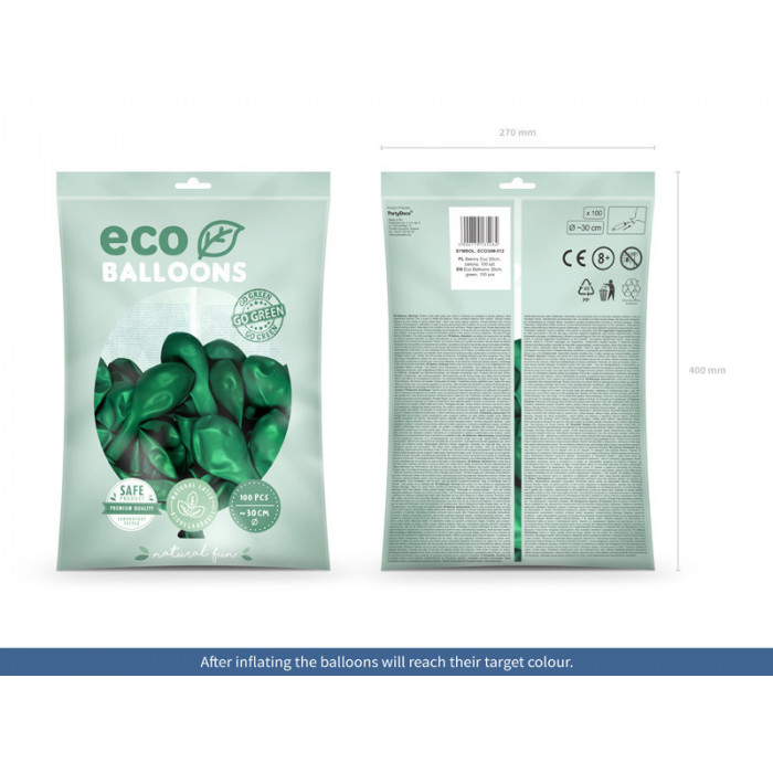 Balony Eco 30cm metalizowane, zielony (1 op. / 100 szt.)