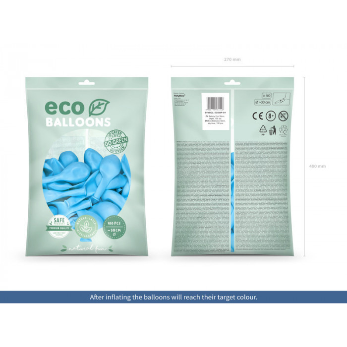 Balony Eco 30cm pastelowe, błękit (1 op. / 100 szt.)