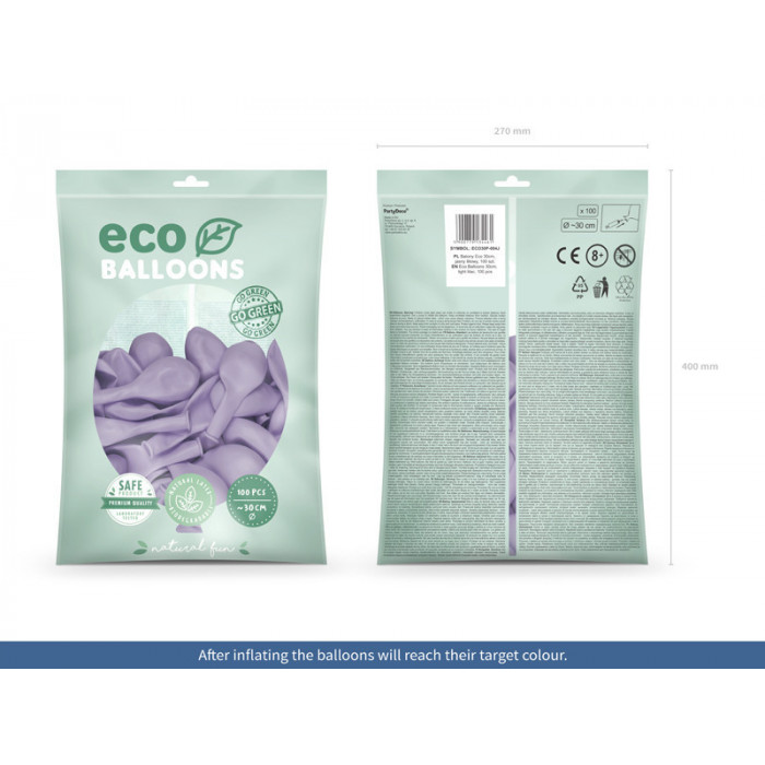 Balony Eco 30cm pastelowe, jasny liliowy (1 op. / 100 szt.)