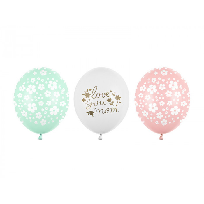 Balony 30 cm, Love you mom, mix (1 op. / 50 szt.)