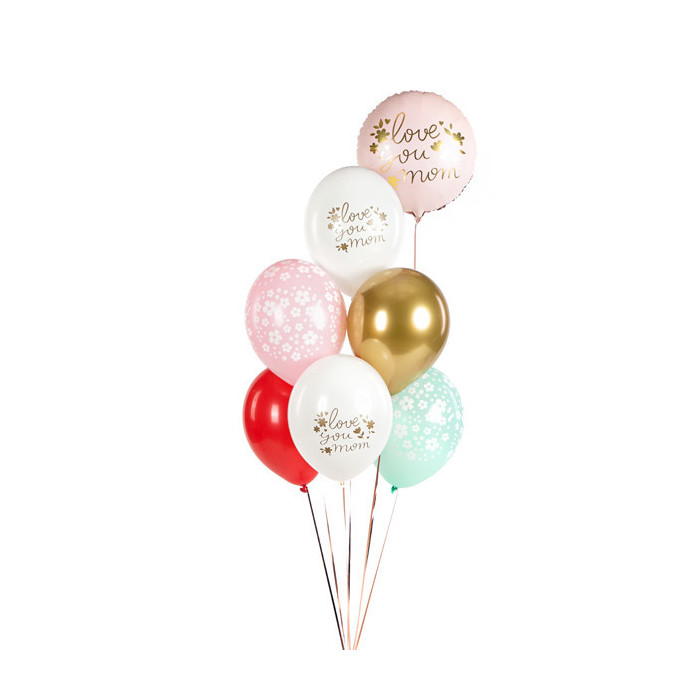 Balony 30 cm, Love you mom, mix (1 op. / 50 szt.)