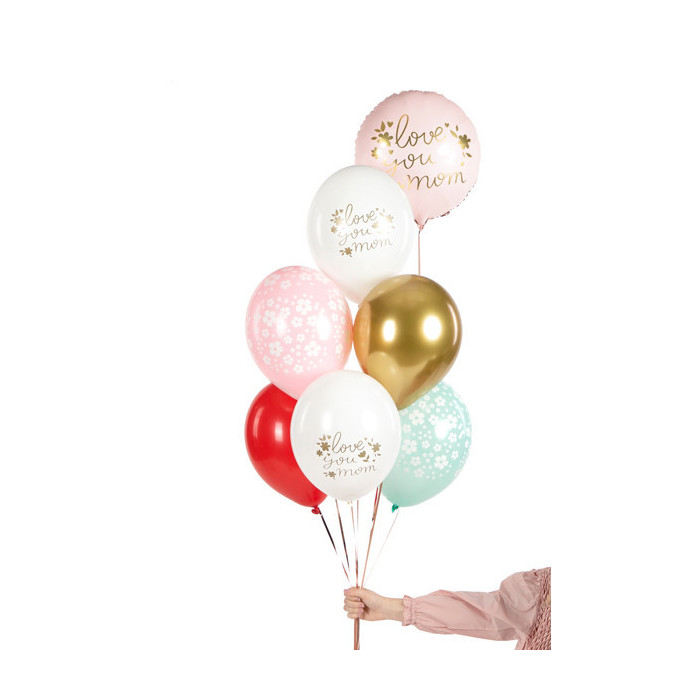 Balony 30 cm, Love you mom, mix (1 op. / 6 szt.)