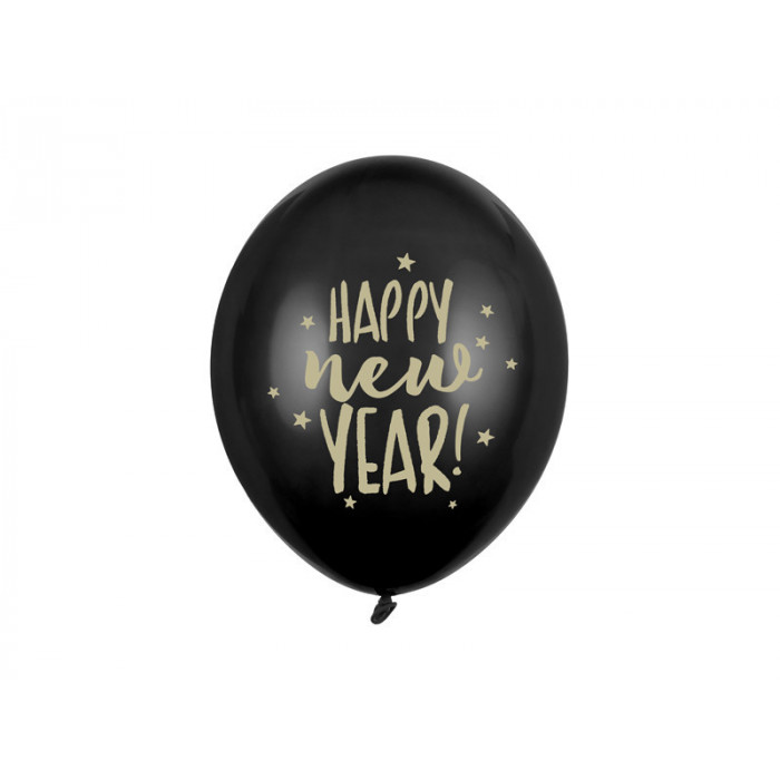 Balony 30cm, Happy New Year, Pastel Black (1 op. / 6 szt.)