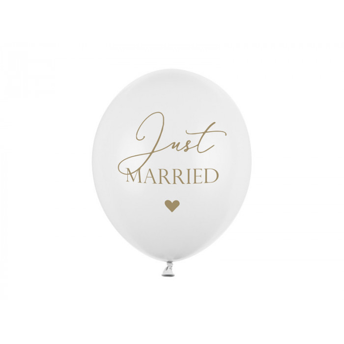 Balony 30cm, Just Married, P. Pure White (1 op. / 6 szt.)