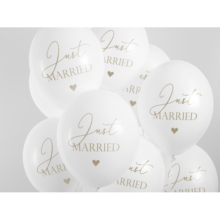 Balony 30cm, Just Married, P. Pure White (1 op. / 6 szt.)