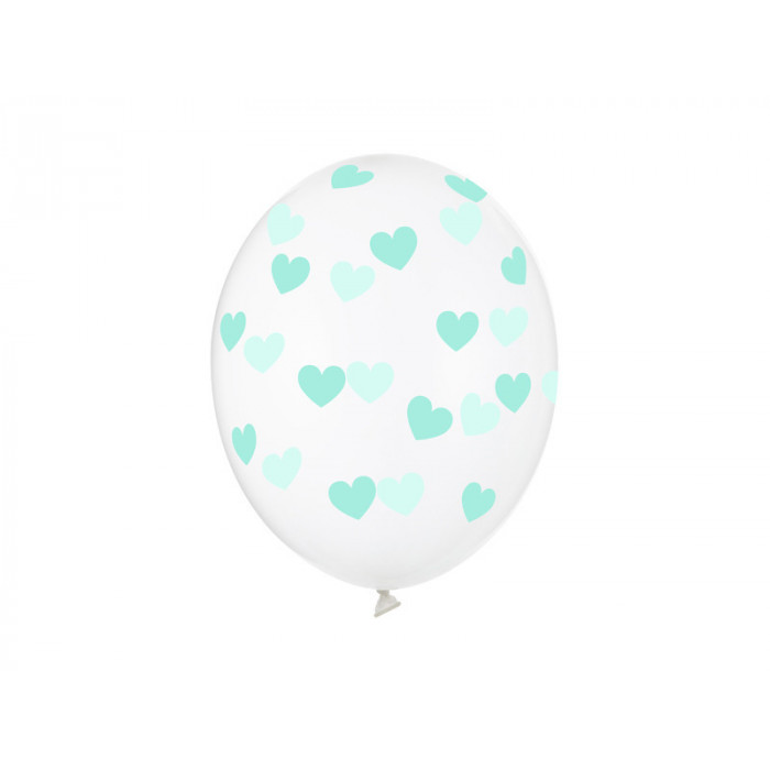 Balony 30cm, Serduszka, Crystal Clear (1 op. / 6 szt.)