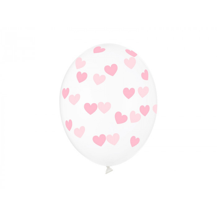 Balony 30cm, Serduszka, Crystal Clear (1 op. / 6 szt.)