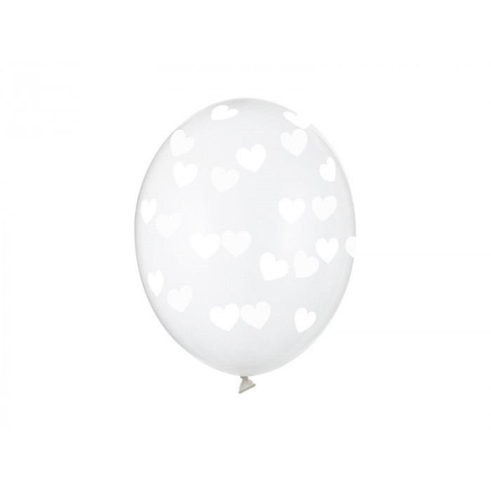 Balony 30cm, Serduszka, Crystal Clear (1 op. / 6 szt.)