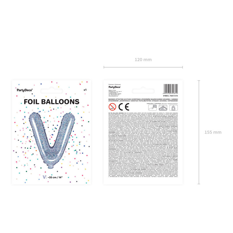 Balon foliowy Litera ''V'', 35cm, holograficzny