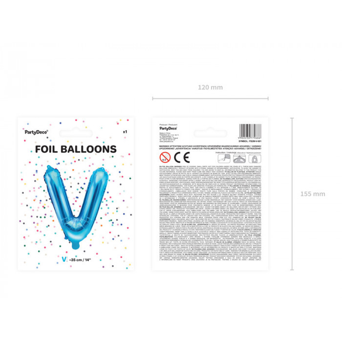 Balon foliowy Litera ''V'', 35cm, niebieski