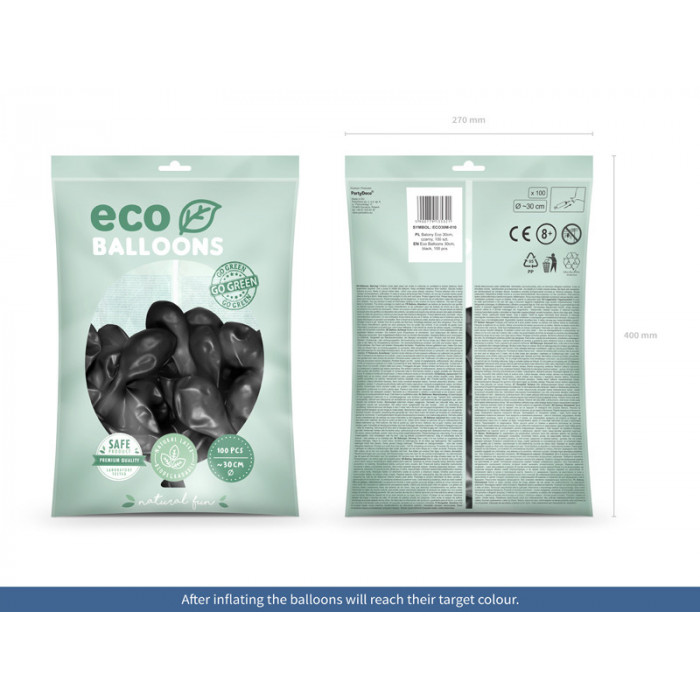 Balony Eco 30cm metalizowane, czarny (1 op. / 100 szt.)