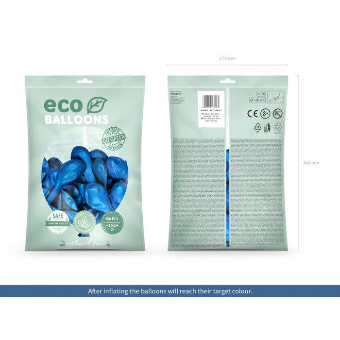 Balony Eco 30cm metalizowane, niebieski (1 op. / 100 szt.)