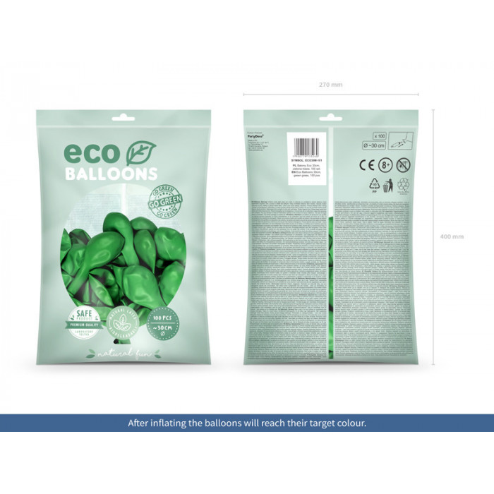 Balony Eco 30cm metalizowane, zielona trawa (1 op. / 100 szt.)