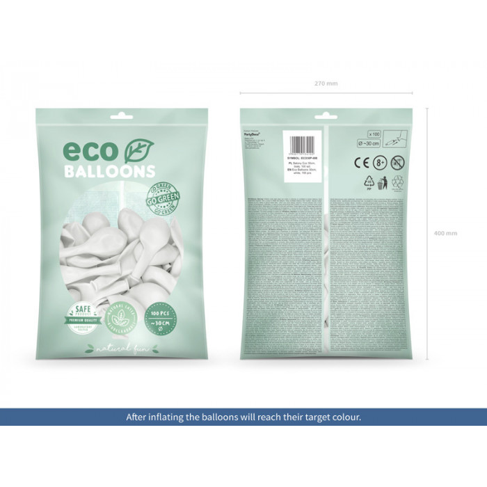 Balony Eco 30cm pastelowe, biały (1 op. / 100 szt.)