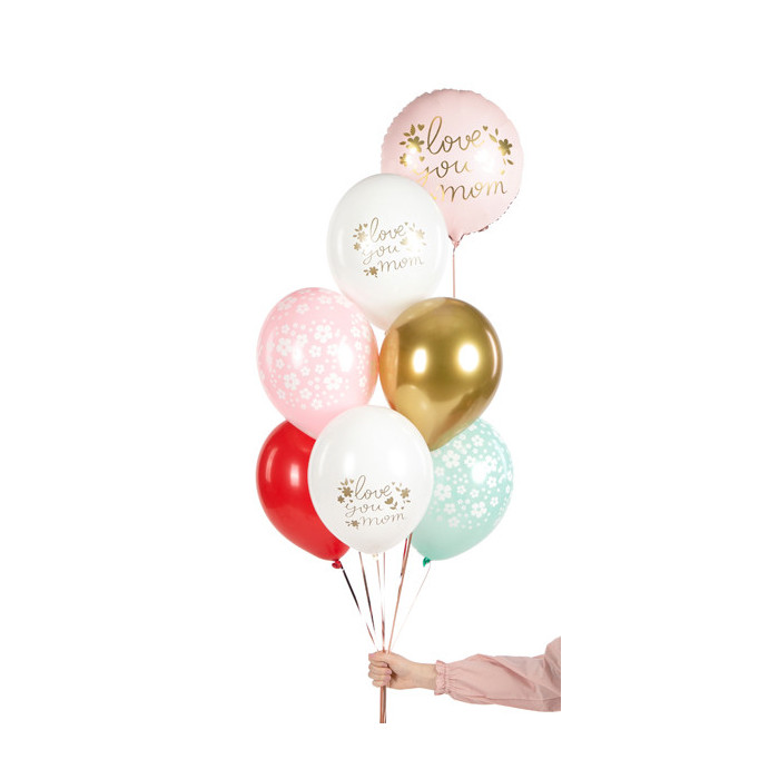 Balony 30 cm, Love you mom, mix (1 op. / 50 szt.)