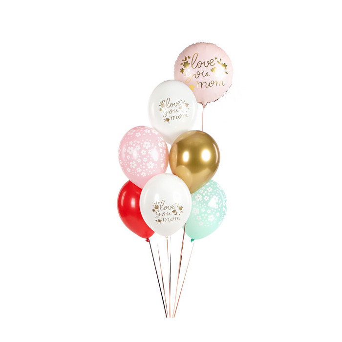 Balony 30 cm, Love you mom, mix (1 op. / 6 szt.)