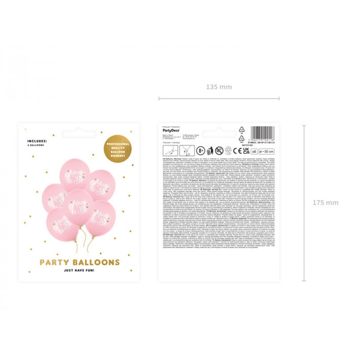 Balony 30 cm, Mom to Be, Pastel Pale Pink (1 op. / 6 szt.)