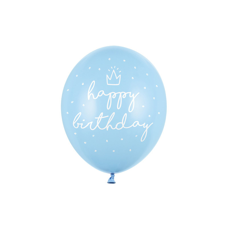 Balony 30cm, happy birthday, P. Baby Blue (1 op. / 50 szt.)