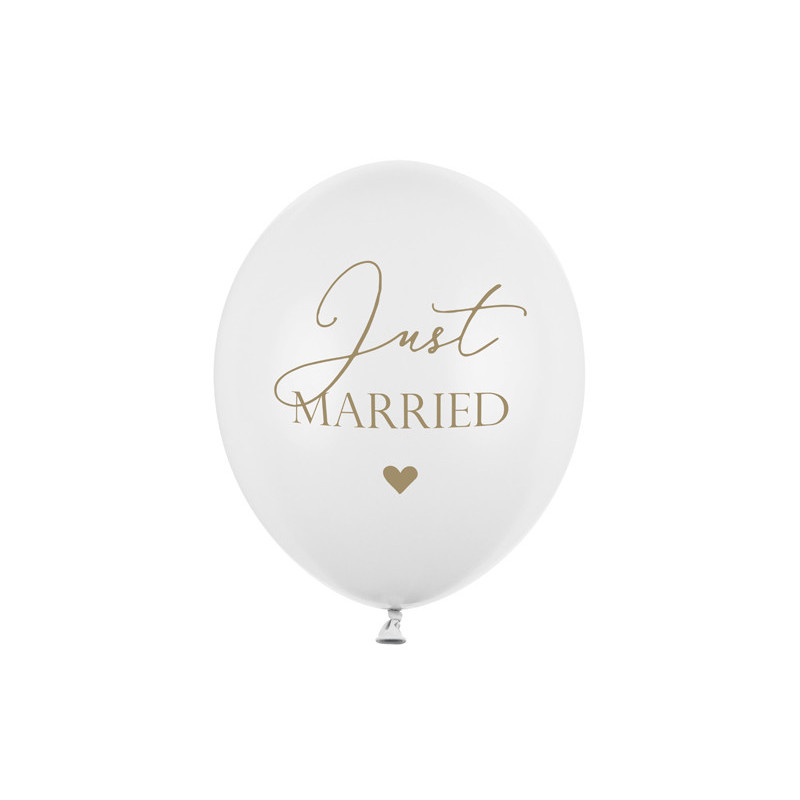 Balony 30cm, Just Married, P. Pure White (1 op. / 6 szt.)